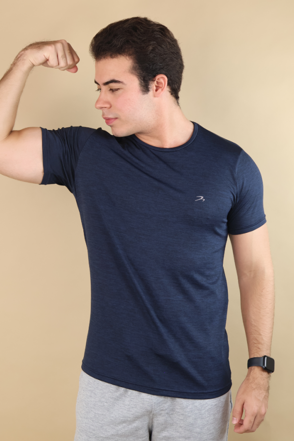 Playera Hombre Deportiva Manga Corta Azul Marino Secado Rápido